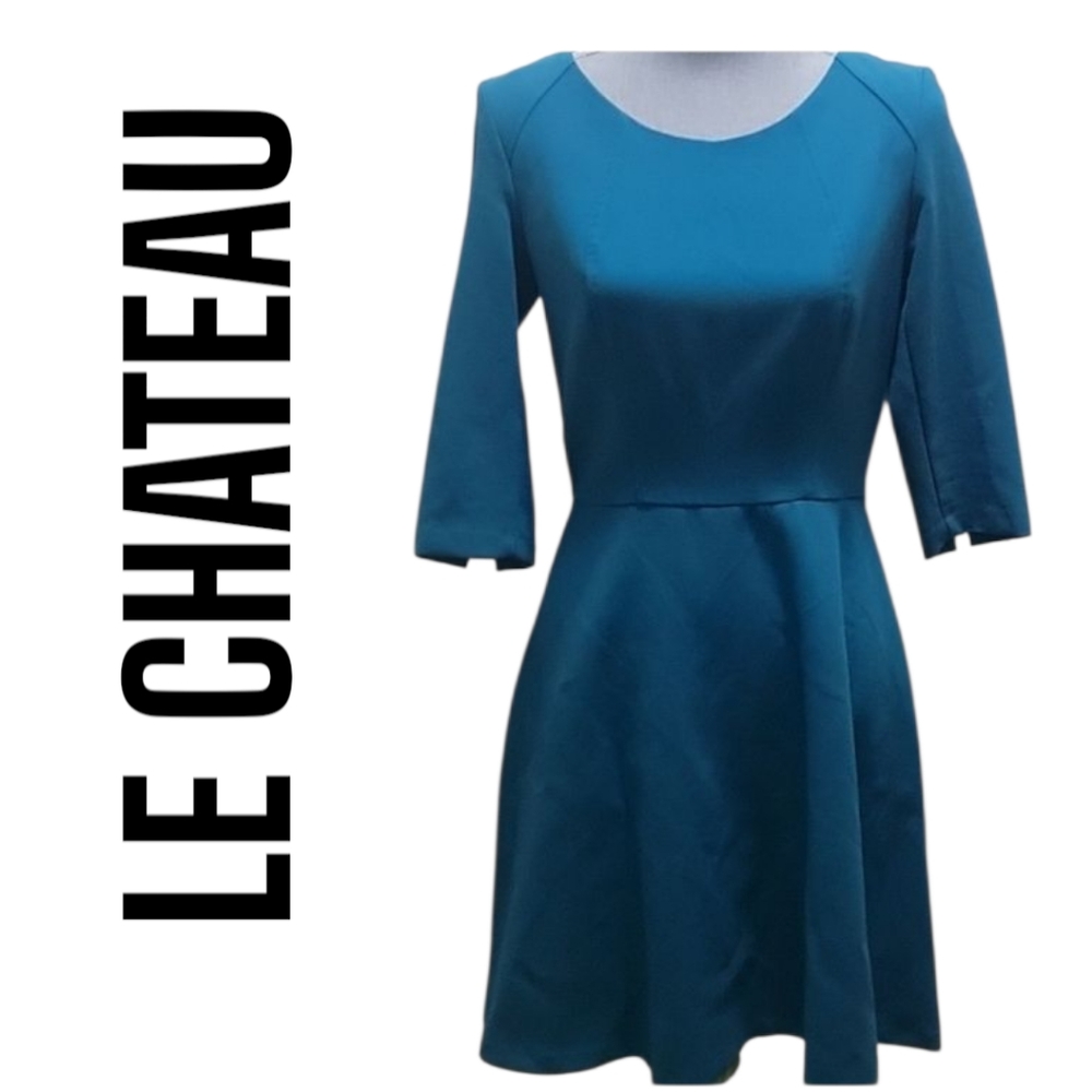 Le Chateau Teal Blue Fit and Flare Midi Dress Small Excellent Condition - Picture 3 of 7